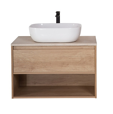 Тумба со столешницей, одним ящиком и одной открытой полкой подвесная BelBagno KRAFT 100 Rovere Nebrasca Nature