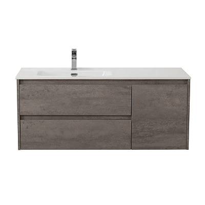Тумба с раковиной подвесная с двумя ящиками и одной дверцей BelBagno KRAFT 120 Cemento Grigio левая, раковина белая