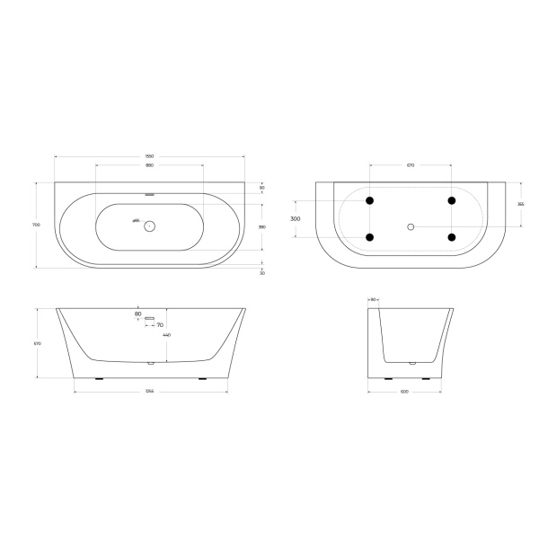 Акриловая ванна BelBagno BB711-1550-700