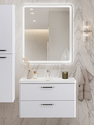 Тумба с раковиной подвесная BelBagno DUE 80 Белый металлик, ручки - Матовый атласный никель