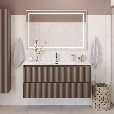 Тумба с раковиной подвесная BelBagno UNO 120 Бежевый матовый, раковина BB-8099-120