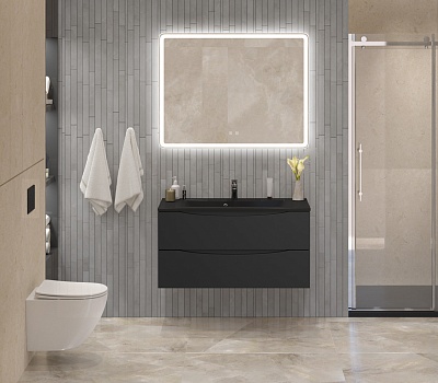 Тумба с раковиной подвесная BelBagno MARINO 100 Nero Lucido, раковина чёрная BB1000/445-LV-ART-PR-NERO