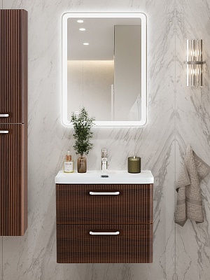 Тумба с раковиной подвесная BelBagno DUE 60 Noce, ручки белые