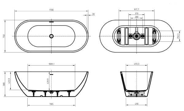 Акриловая ванна BelBagno UNO BB701-1700-750-K