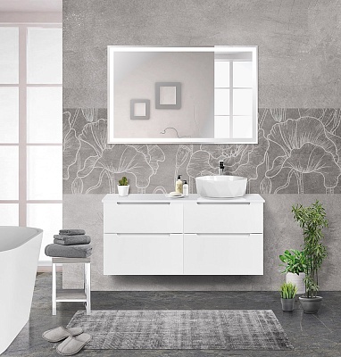 Тумба со столешницей и накладной раковиной подвесная BelBagno ETNA-H60 120 Bianco Lucido, раковина справа