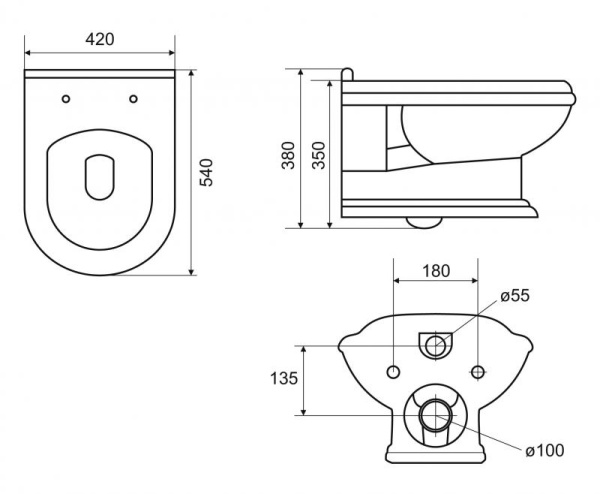 Унитаз подвесной CEZARES KING PALACE CZR-163-TH с сиденьем BB051-2SC