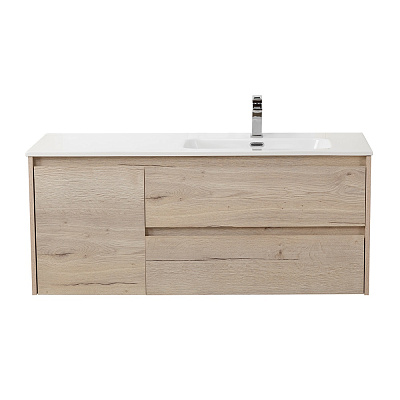 Тумба с раковиной подвесная с двумя ящиками и одной дверцей BelBagno KRAFT 120 Rovere Galifax Bianco правая, раковина белая