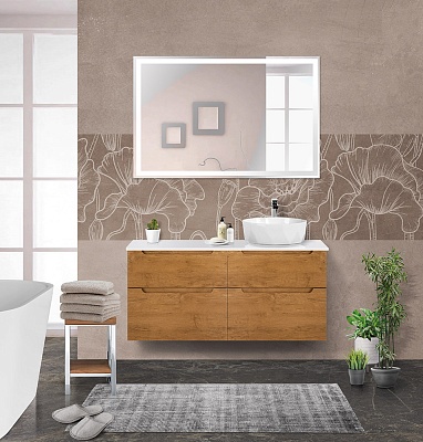Тумба со столешницей и накладной раковиной подвесная BelBagno ETNA-H60 120 Rovere Nature, раковина справа