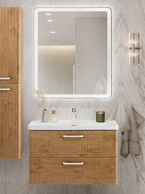 Тумба с раковиной подвесная BelBagno DUE 80 Rovere Nature, ручки белые