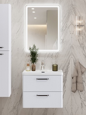 Тумба с раковиной подвесная BelBagno DUE 50 Белый металлик, ручки - Матовый тёмный никель
