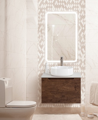 Тумба со столешницей подвесная с одним ящиком BelBagno ETNA 60 Rovere Moro, раковина белая