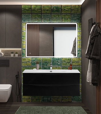 Тумба с раковиной подвесная BelBagno MARINO-CER-N 120 Nero Lucido, раковина белая