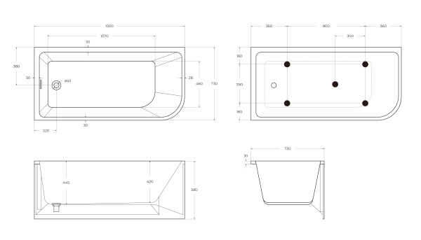 Акриловая ванна BelBagno BB712-1500-730-L