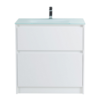 Тумба со стеклянной матовой раковиной напольная BelBagno KRAFT 80 Bianco Opaco, раковина белая