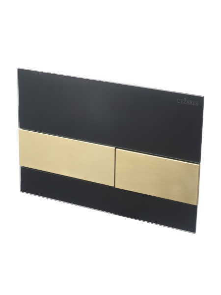LUX-GN-1-BORO Кнопка смыва CEZARES LUX Черное стекло, клавиши брашированное золото (пластик) — фото 3