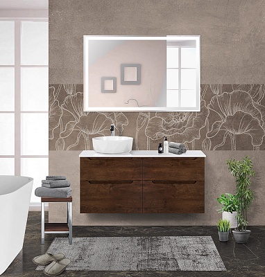 Тумба со столешницей подвесная BelBagno ETNA-H60 120 Rovere Moro, раковина слева