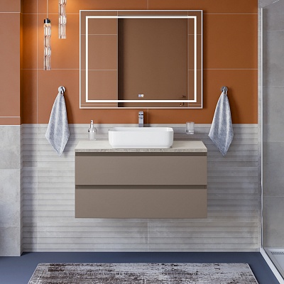 Тумба со столешницей подвесная BelBagno KRAFT 100 Бежевый матовый, столешница KEP-100-MGL