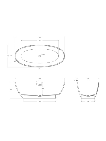 Ванна из искусственного камня Solid Surface 1700x760x560, CEZARES CZR-LIBERTA-170-76-56-SSB — фото 6