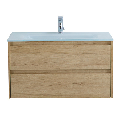 Тумба со стеклянной раковиной подвесная BelBagno KRAFT 80 Rovere Nebrasca Nature, раковина белая