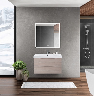 Тумба с раковиной подвесная BelBagno MARINO-CER 80 Rovere Grigio, раковина белая