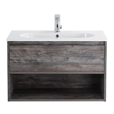 Тумба c раковиной подвесная с одним ящиком и одной открытой полкой BelBagno KRAFT 80 Pino Pasadena, раковина белая