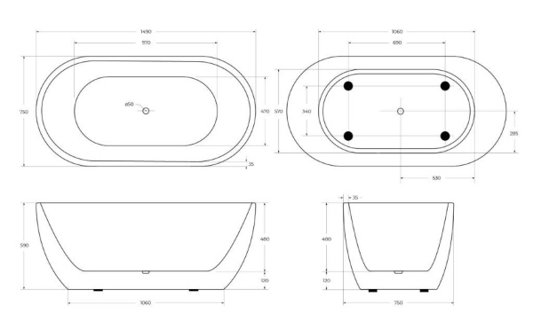 Акриловая ванна BelBagno BB70-1500-W0