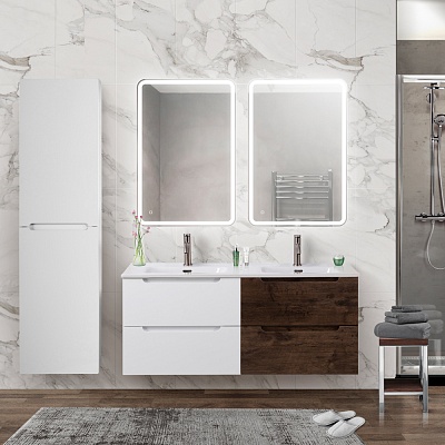 Тумбы с раковиной на две чаши подвесная BelBagno ETNA 120 Rovere Moro-Bianco Lucido, раковина белая
