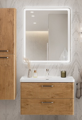 Тумба с раковиной подвесная BelBagno DUE 80 Rovere Nature, ручки - Матовый атласный никель
