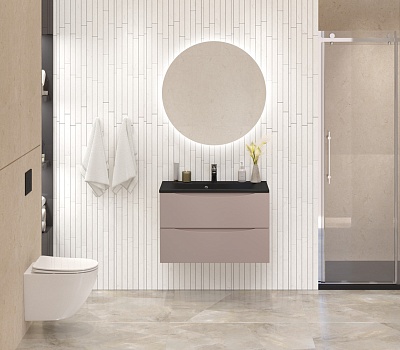 Тумба с раковиной подвесная BelBagno MARINO 80 Capucino Lucido, раковина чёрная BB800/450-LV-ART-PR-NERO