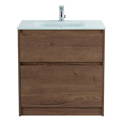 Тумба со стеклянной глянцевой раковиной напольная BelBagno KRAFT 80 Rovere Tabacco, раковина белая