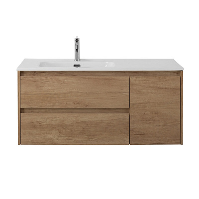Тумба с раковиной подвесная с двумя ящиками и одной дверцей BelBagno KRAFT 100 Rovere Nebrasca Nature левая, раковина белая