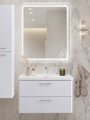 Тумба с раковиной подвесная BelBagno DUE 80 Bianco Lucido, ручки - Сатиновый никель