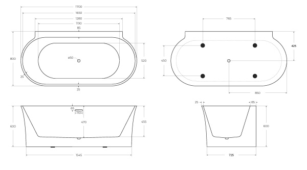 Акриловая ванна BelBagno BB409-1700-800-W/NM