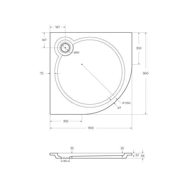 Поддон из искусственного мрамора CEZARES TRAY-S-R-90-550-56-W