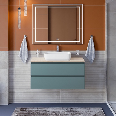 Тумба со столешницей подвесная BelBagno KRAFT 100 Голубой Матовый, столешница KEP-100-MCO