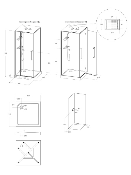 Душевая кабина BelBagno UNO-CAB-A-1-90-C-NERO-Bi-TOP-R, правая