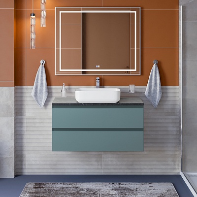 Тумба со столешницей подвесная BelBagno KRAFT 100 Голубой Матовый, столешница KEP-100-MNO