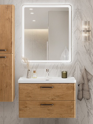 Тумба с раковиной подвесная BelBagno DUE 80 Rovere Nature, ручки - Матовый тёмный никель