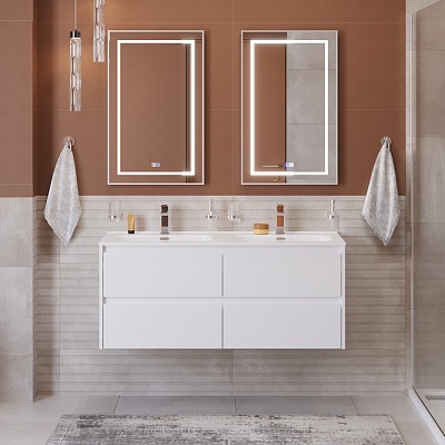 Тумба с четырьмя ящиками и раковиной на две чаши подвесная BelBagno KRAFT 120 Bianco Opaco, раковина BB1200-2-ETL