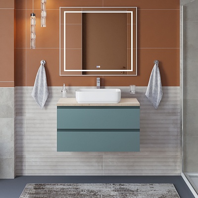 Тумба со столешницей подвесная BelBagno KRAFT 90 Голубой Матовый, столешница KEP-90-MCO