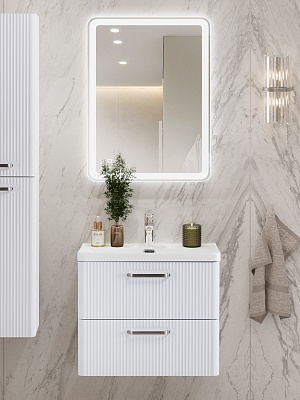 Тумба с раковиной подвесная BelBagno DUE 50 Bianco Lucido, ручки - Матовый атласный никель