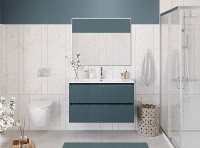 Тумба с раковиной подвесная BelBagno UNO-MINI 100 Голубой Матовый, раковина BB-8099-3-100