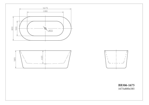 Акриловая ванна BelBagno BB306-1675