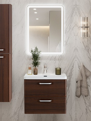 Тумба с раковиной подвесная BelBagno DUE 60 Noce, ручки - Хром полированный