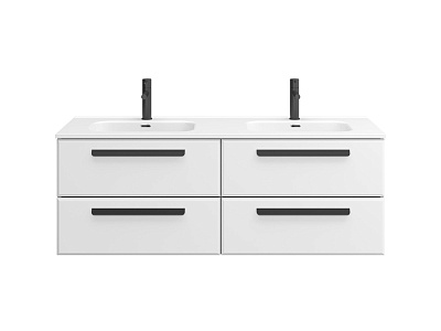 Тумба с раковиной подвесная с четырьмя ящиками CEZARES ECO-CER-N 140 Bianco Lucido, раковина белая с двумя чашами CZR-8095-140-2