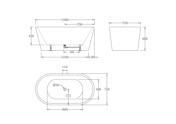 Акриловая ванна BelBagno BB71-1500-W0