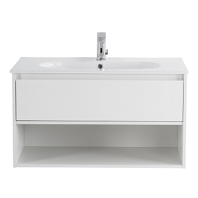 Тумба c раковиной подвесная с одним ящиком и одной открытой полкой BelBagno KRAFT 80 Bianco Opaco, раковина белая