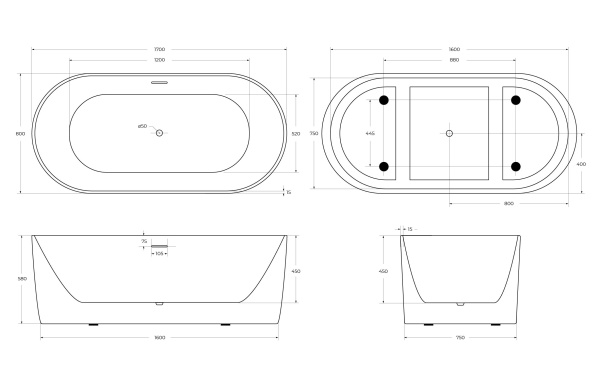 Акриловая ванна BelBagno BB411-1700-800-MATT