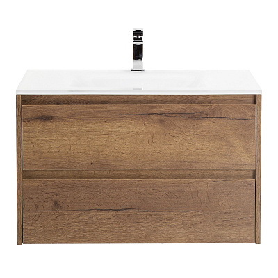 Тумба со стеклянной раковиной подвесная BelBagno KRAFT 80 Rovere Tabacco, раковина белая