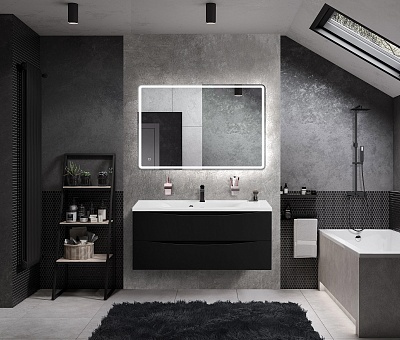 Тумба с раковиной подвесная BelBagno MARINO 120 Nero Lucido, раковина белая